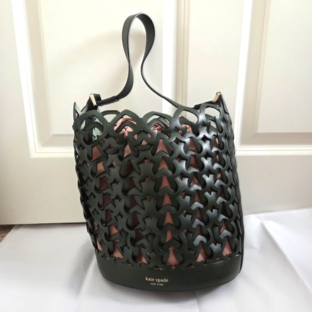Kate Spade Dorie Forest Green Cutout Bucket/Crossbody Bag